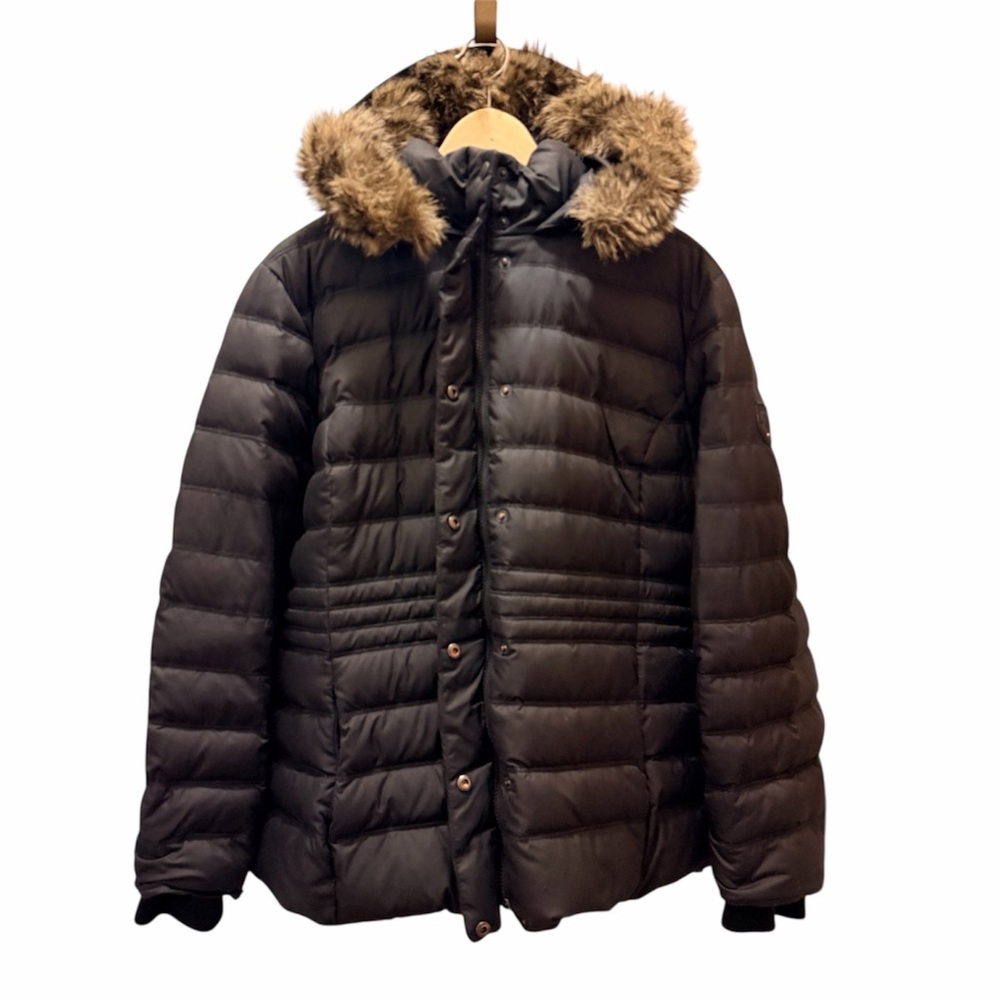 Tommy Hilfiger Women XXL Black Down Feathers Winter Puffer Jacket Faux Fur Hood - Picture 4 of 16